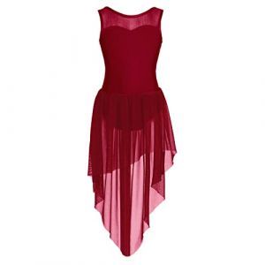 ranrann Enfant Fille Asym&eacute;trique Robe Danse Classique Justaucorps sans Manche Robe Danse Latine Ballet Costume Spectacle Dancewear A Bordeaux 8 Ans (ranraneu, neuf)