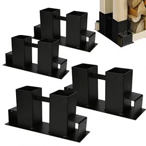 Eulenke d'empilage en bois de chauffage jeu de 4, range-b&ucirc;ches de chemin&eacute;e, Patins d&rsquo;empilage &eacute;quarris range buche, noir range bois, Support de Journal chemin&eacute;e pour int&eacute;rieure exterieur (NONGYF, neuf)