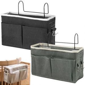 2 Pièce Organisateur de Chevet Lit, Panier de Lit Chevet Suspendu, Poche de Lit Organisateur, Organisateur de Chevet Suspendu, pour Bureau, Lit de Chambre, Cuisine (Noir/Gris foncé) (Vanillin, neuf)