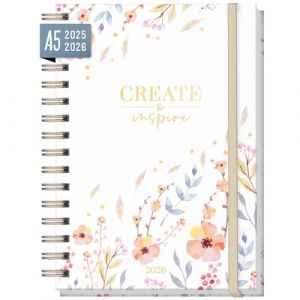 Agenda semainier 2025 2026 A5 "Fleurs douces" Weekly planner spirale pour 18 mois (Jul 25 - Dec 26) dans les langues : EN/FR/IT/ES - durable et respectueux du climat (Häfft, neuf)