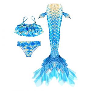 Maillot De Bain Enfant Fille Joli Maillot de Bain d'été Cosplay Party Fille Manches Longues 3 Pièces Deguisement Océan Piscine Natation Plage Costume de Bain de Plage (HIKLASbien, neuf)
