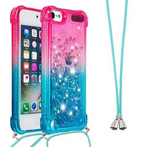 Collier Coque pour iPod Touch 5 / iPod Touch 6,Glitter Paillette Brillante Quicksands Liquide Transparente Silicone TPU Case Housse avec Cordon Collier Tour de Cou pour iPod Touch 5,YB GS Pink Blue (LEMAXELERS, neuf)