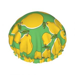 Bonnet de douche double couche r&eacute;utilisable et imperm&eacute;able pour femme avec doublure en PEVA et corde &eacute;lastique Vert poire (Vosery, neuf)