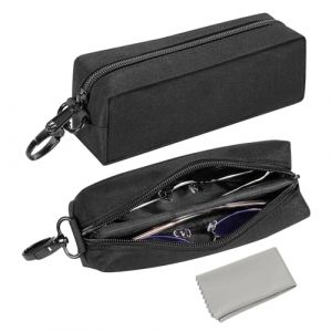 MoKo Étui pour 2 Lunettes, Sac Souple de Lunettes de Soleil, Étui à Lunettes Portable avec Fermeture Éclair et Clip de Ceinture, Étui de Voyage pour Lunettes de Soleil et Lunettes de Lecture, Noir (WingIdeas EU, neuf)