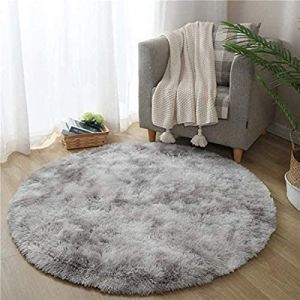 Leesentec Tapis Rond Chambre Tapis Salon Anti Slip Doux Moelleux Tapis Shaggy Tapis de Sol Grand pour Couloir (Gris Blanc, 140cm) (Tema-DE, neuf)