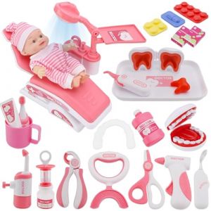 VBACALA 29 Pièces Malette Docteur Enfant, Jouets de Dentiste, Trousse de Médecin 3 Ans et Plus, Jeux de Rôle Ensemble de Jouets, Garçons et Filles (Rose) (VBACALA TOYS, neuf)