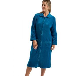 Marlon Ramona Robe de chambre confortable en polaire corail pour femme - Robe douce et chaude avec fermeture &agrave; boutons ou &agrave; glissi&egrave;re, col Claudine et poches, Bleu Sarcelle, 52-54 (Night & Co., neuf)
