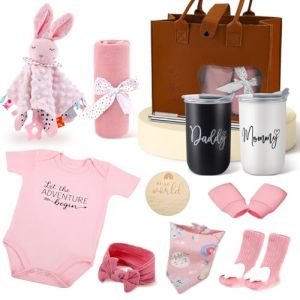 Nastopee Coffret Naissance Garcon, Coffret Naissance Fille, Cadeaux pour B&eacute;b&eacute;, Incluye, V&ecirc;tements, Doudou Lapin, Gobelet, Plaque Souvenir en Bois, Bavoir, Serviette De Bain, Accessoires Et Sac Cadeau (SILVER LION Limited, neuf)