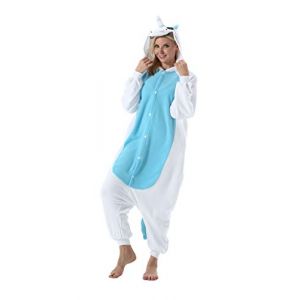 Pyjama Licorne Kigurumi Adulte Animal Cosplay Costume Sleepwear Combinaison Jumpsuit,L,Bleu + Blanc 4 (yeapnow, neuf)