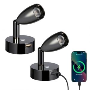 acegoo Lampe de Lecture LED 12V Camping-Car avec Chargeur USB Lit Murale Chevet Spot, Dimmable DC12-24V pour Bateau Cabine Camion Van Caravane (Noir Brillant, 2 Pcs) (Acegoo EU, neuf)