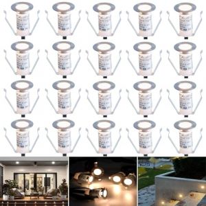 Lot de 20 Spot Encastrable Exterieur pour Terrasse Enterré Plafonnier spot Led Extérieur Encastrable DC12V 0.4W IP67 Ø19mm Spot Terrasse Exterieur Encastrable (Favourite LED Lighting, neuf)