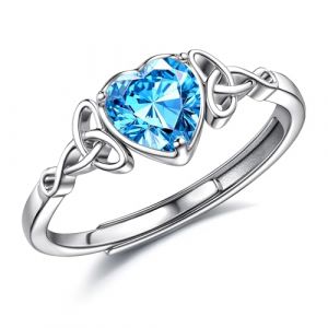 JeweBella Bague Argent 925 Femme Reglable Bague Pierre de Naissance Coeur Brillant Alliance Femme Bague de Fiancailles Bague Promesse Mariage Bague Pouce Bague Femme Argent Bijoux avec Boîte Cadeau (MOY-UK, neuf)