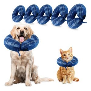 panemy Collier Collerette Gonflable pour Chien, Collerette Chien Gonflable avec Velcro Réglable, Collerette Chat, Adapté à La Chirurgie Ou à la Guérison des Plaies, Anti-Léchage (Bleu-B, L) (FQWANG, neuf)