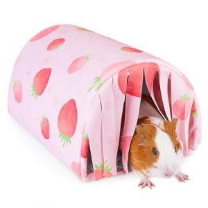Hedgeink Tunnel Maison pour Cochon d&rsquo;Inde avec Rideau &ndash; Accessoire et Jouet Douillet pour Lapin avec Coussin Lavable &ndash; Cachette pour Furet, H&eacute;risson, Chinchilla, Hamster et Petits Animaux (HedgeinkEU, neuf)