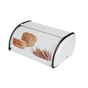 Jiuzcare Bo&icirc;te &agrave; Pain Vintage Moderne en M&eacute;tal - Design Blanc et Inox - Huche &agrave; Pain avec Canister - 14L (MASTER KUDO, neuf)