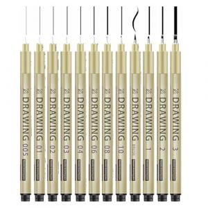 Fine Liner Pens | 12 Pi&egrave;ces Stylos Noirs - Fournitures Dessin &Eacute;tanche Stylo Prise de Notes Planner Manga Esquisse Agenda Scolaire &Eacute;criture Calendrier Journal - Ecriture Ecole Croquis Manga Calendrier (qinhua dedian, neuf)