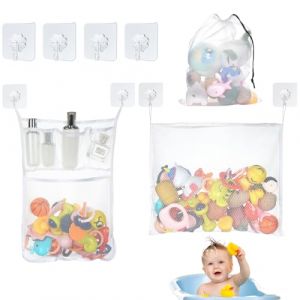 Aolso Filet de Bain pour Jouets, 2 Pcs Filet de Rangement pour Jouets de Bain, Rangement pour Jouets de Bain, Organisateur de Jouets de Salle de Bain, avec 4 Crochets Autocollants (YIJIABAI, neuf)