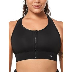 Yvette Soutien Gorge de Sport Col Haut Fermeture Avant Anti-Rayures Gros Seins Maintien &Eacute;lev&eacute; sans Armature Fitness HIIT Course,Noir,L Grande Taille (Yvette Sports, neuf)