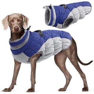 Kuoser Manteau d'hiver Imperméable pour Chien Veste Chaude Doublé en Polaire pour Chiot avec Col en Fourrure Gilet Coupe-Vent Extérieur Vêtement Réfléchissant pour Petits Moyens Grands Chiens (Kuoser_Official, neuf)