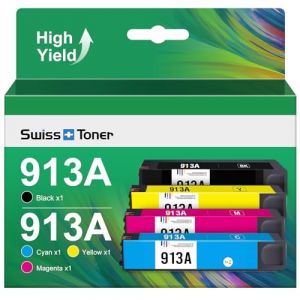 swiss toner Compatible pour HP 913A 913 Recycl&eacute; Cartouches d'encre pour HP PageWide MFP 377dw 477dw 477dn 552dw Pro 377dn 352dn 452dw 452dn Managed P55250dw P57750dw(4-Pack (WISE OFFICE EU, neuf)