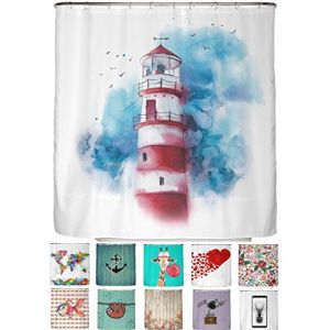 arteneur® - Rideau de Douche 150x200 – Rideaux de Douche en Tissu Polyester Épais Lavable en Machine avec Anti Moisissure et Imperméable Inclus 12 Crochets Rideau (Phare) (Arteneur, neuf)