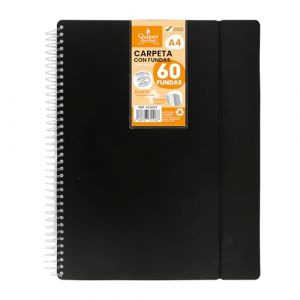 Quichotte Paper World Classeur à spirale flexible avec 60 pochettes, transparentes lisses, A4, couverture en plastique résistant, pour bureau, école, personnel - Noir (MaxiDescuento Market, neuf)