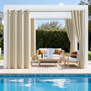 Ansobea Lot de 2 rideaux d'ext&eacute;rieur 132 x 213 cm (l x H), opaques, imperm&eacute;ables, r&eacute;sistants aux intemp&eacute;ries, avec &oelig;illets, brise-vue et protection solaire, pour jardin, balcon, terrasse, pavillon (YYYYU123, neuf)