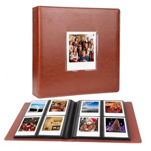 Album photo &agrave; 256 pochettes pour photos instantan&eacute;es Polaroid i-Type/600/SX-70, compatible avec Fujifilm Wide 300/400, couverture rigide en cuir vegan avec fen&ecirc;tre avant (marron) (Ruibtree-FR, neuf)