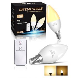 TobeBright Ampoule E14 T&eacute;l&eacute;commande 4W 350LM - Mode Veilleuse 0.4W 35LM, Ampoules LED E14 Bougie C37 Petite Vis Blanc Chaud 3000K (Tobe-Bright, neuf)
