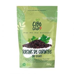 Raisins Sec de Corinthe Bio - 250g. Raisin Grec sans Sucre Ajouté. Raisins Boirs ou de Zakynthian. Riche en Glucides Fibres Vitamines du Groupe B Potassium Magnésium et Fer pour Bonbons ou Gâteaux. (CiboCrudo Bio, neuf)