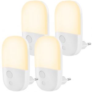 CandLuc Veilleuse avec capteur cr&eacute;pusculaire, 0,5 W blanc chaud, mode ON/OFF/AUTO 3 niveaux de luminosit&eacute;, 4 veilleuses pour enfants, pour couloirs, escaliers, chambre &agrave; coucher, salon (TENGXII, neuf)