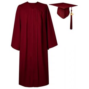 GraduatePro Toge Diplome 2025 Chapeau Graduation Cap and Gown Universitaire Costume Americain Adulte École Secondaire Maître Femme Homme Rouge Foncé 42=2XS (GGS SHOP, neuf)