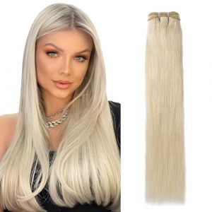 Elailite Tissage Naturel Cheveux Humain Lisse Blond - 100g Meche Extension Cheveux Naturel Tissage Extension Rajout Cheveux Humain #60 BLOND PLATINE (25cm-100g) (Elailite Direct, neuf)