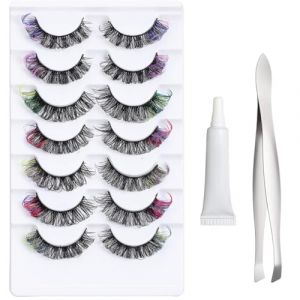 kinrguiyuez Lot de 7 paires de cils naturels multicolores – Outils de beauté et accessoires pour statue, adolescentes, filles, jeunes, fêtes, soirées (guiyuez, neuf)