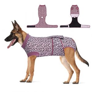 Jiupety Combinaison de convalescence réglable pour chien, pour plaie abdominale après une chirurgie, substitut de collier électrique, taille XL, motif léopard rose (Bite Pet, neuf)