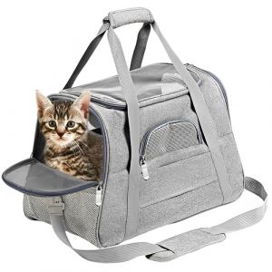 CXAFQ Sac Gris Pour Animaux De Compagnie, Taille 44*25*28cm, Coussin En Peluche, Panier Chat, Sac Transport Chat,Design Portable Avec Ouverture Zipp&eacute;e Pour Animaux De Compagnie &agrave; Pied, Voyage, Voiture (CXAFQ, neuf)
