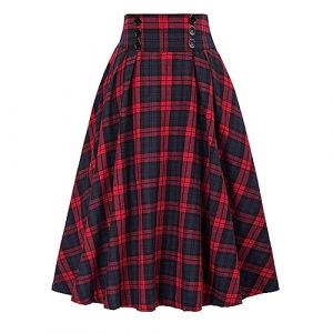 seiveini Jupe Carreaux Femme Longue Trapèze Plissée Maxi Jupes Ecossaise Taille Haute Vintage Automne Hiver A Rouge L (BgandDesign, neuf)