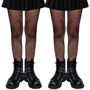 UILYNIU 2 Paires Collants en Maille Noir pour Filles, Ballet Leggings Collants R&eacute;sille Brillants &agrave; Strass pour Enfants, de Danse, Bas en R&eacute;sille pour Gymnastique Danse Cosplay Ballet F&ecirc;tes (XIMO EU, neuf)