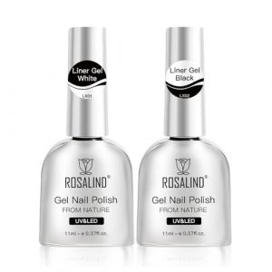 ROSALIND Gel Liner Vernis Semi Permanent UV, 2 Couleurs Noir Blanc Vernis Gel Liner Set, Soak-Off UV LED Painting Gel pour ongles DIY Salon Nail Design, 11ml (ROSALIND Nail, neuf)