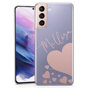 TULLUN Etui de T&eacute;l&eacute;phone Personnalis&eacute; pour Samsung Galaxy S20 FE - Coque en Gel Souple Transparent Coeur Personnalis&eacute; avec Vos Propres Initiales Nom Texte - Nom Grand Coeur en Or Rose (Tullun, neuf)