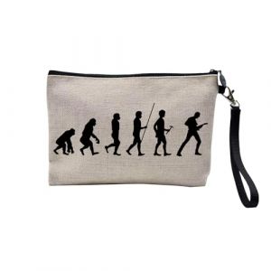Pochette en Lin - Evolution Basse Electrique Musique Instrument Rock - Trousse Maquillage en Toile Aspect Lin - Trousse de Toilette - 23,5 x15 cm (FabulousBOUTIK, neuf)