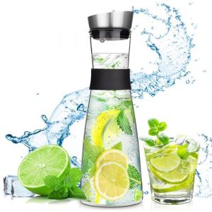 FAMKEEP Carafe en Verre,1200 ML Pichet à Eau en Verre Couvercle en inoxydable,Pichet en Verre,pour Thé Glacé Boisson Maison Lait Café Vin de Service (COLOMBI LAURA, neuf)