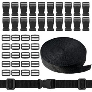 Sangle en Nylon de 10 m avec 20 Paires de Boucles, 20 mm de Long, Bande en Nylon Noir avec Fermeture Rapide pour Sac &agrave; Dos, Sac &agrave; Bagages, Collier pour Chien, Noir, 2 cm x 10 m (yuyanlanting, neuf)