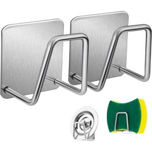 Firavggu 2 Pièces Porte Eponge Evier Cuisine, 304 INOX Porte Eponge Evier Auto Adhesif, Support pour Éponge Crochet pour éponge à Vaisselle Argent Porte éponge évier Cuisine pour Éponges,Brosser (Secret Dream, neuf)