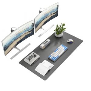 DAWNTREES Sous-main de bureau - 100 x 50 cm - En cuir - R&eacute;sistant au glissement - Grand tapis de souris pour ordinateur portable - Convient pour le bureau, la maison et l'utilisation de bureau (gris) (DawnTreesUK, neuf)