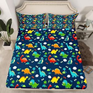 Homewish Drap Housse 90x190 Enfant Garçon - Dinosaure de Dessin Animé - Drap de Lit 1 Personne Antidérapant Résistant Aux Rides en Microfibre - Bleu (Suzhou yiyanyun e-commerce Co., Ltd, neuf)