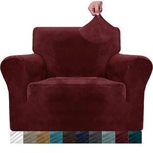 MAXIJIN Housses de Chaise en Velours pour fauteuils Housse de canapé Extensible antidérapante 1 Place Chiens Salon 1 pièce Housse de Protection pour canapé (1 Place, Rouge Vin) (MAXIJIN EUSHOP, neuf)