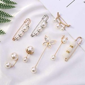 metagio 8 Pi&egrave;ces Perle Broche, Broche &Eacute;pingle &agrave; Nourrice avec Faux Strass et Perle pour la Fixation de Pull, Robes, &Eacute;pingles de S&ucirc;ret&eacute; pour Femmes Filles V&ecirc;tements D&eacute;coration (Aoute, neuf)