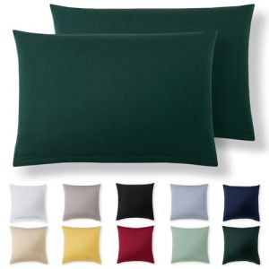 Alreya Taie Oreiller 50x80 Coton (Lot de 2) - Vert Forêt - 100% Jersey Coton, Housse de Coussin 50x80 cm, Taies d'oreiller en Jersey avec Fermeture éclair 50 x 80 cm (DT TEXTILE GmbH, neuf)