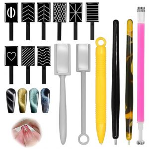 HomeDejavu 15 Pièces Aimant Bâton Ongles, Outil de Nail Art Stylo Magnétique, Aimant œil Chat pour Ongles Ensemble Aimant Vernis Magnétique, pour l'art de Clou Polonais de Gel UV d'oeil de Chat (Smoothquiet, neuf)